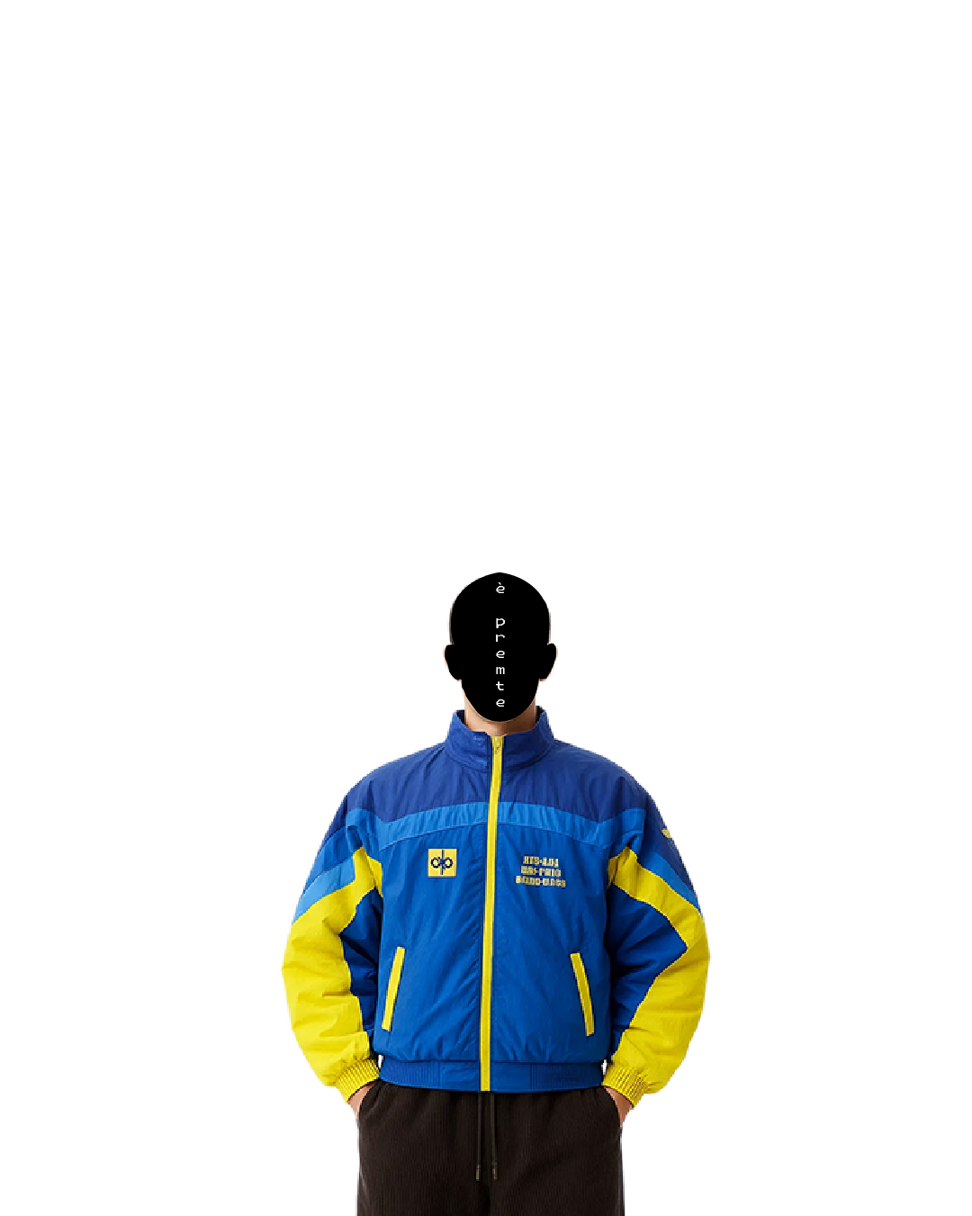blue-yellow windbreaker