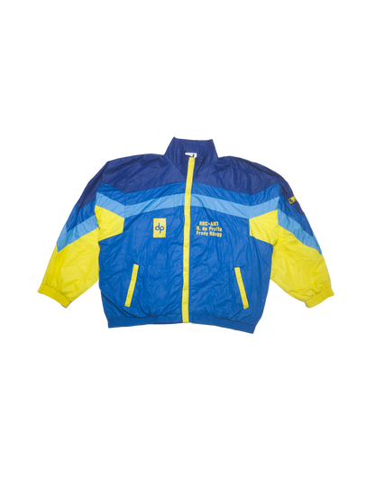 blue-yellow windbreaker