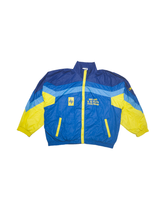 blue-yellow windbreaker