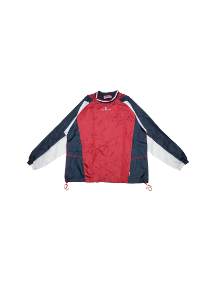 rainy red-navy windbreaker