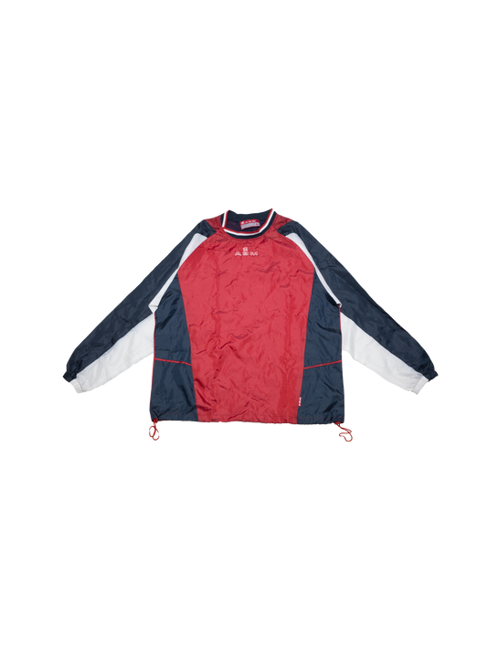 rainy red-navy windbreaker