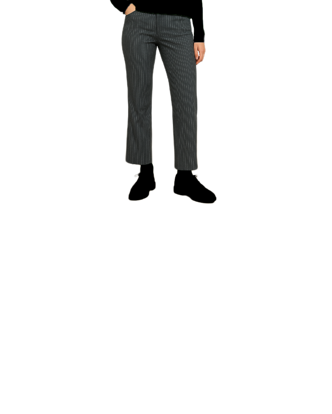 black pinstripe trousers