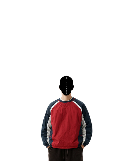 rainy red-navy windbreaker
